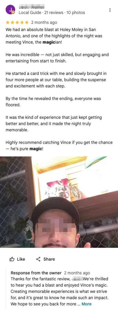5 star Google review - Vince