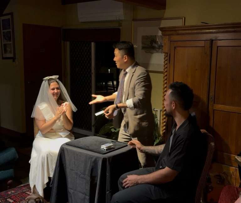 Brisbane Magician PK performing at a hens and bucks party